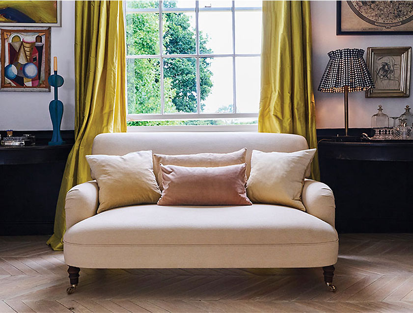 Holmfirth 2 Seater Sofa in Linwood Verde Oatmeal with Contrasting Scatters